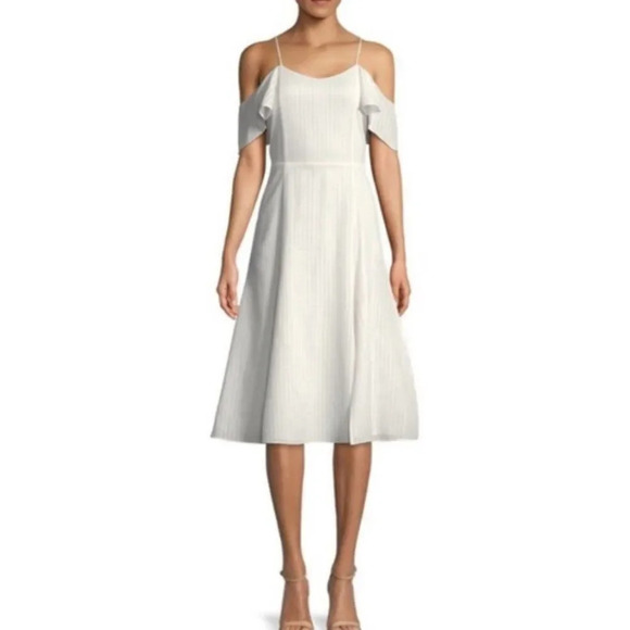 NWT HALSTON Cold Shoulder Dress White Chalk Size 6 - Picture 2 of 12
